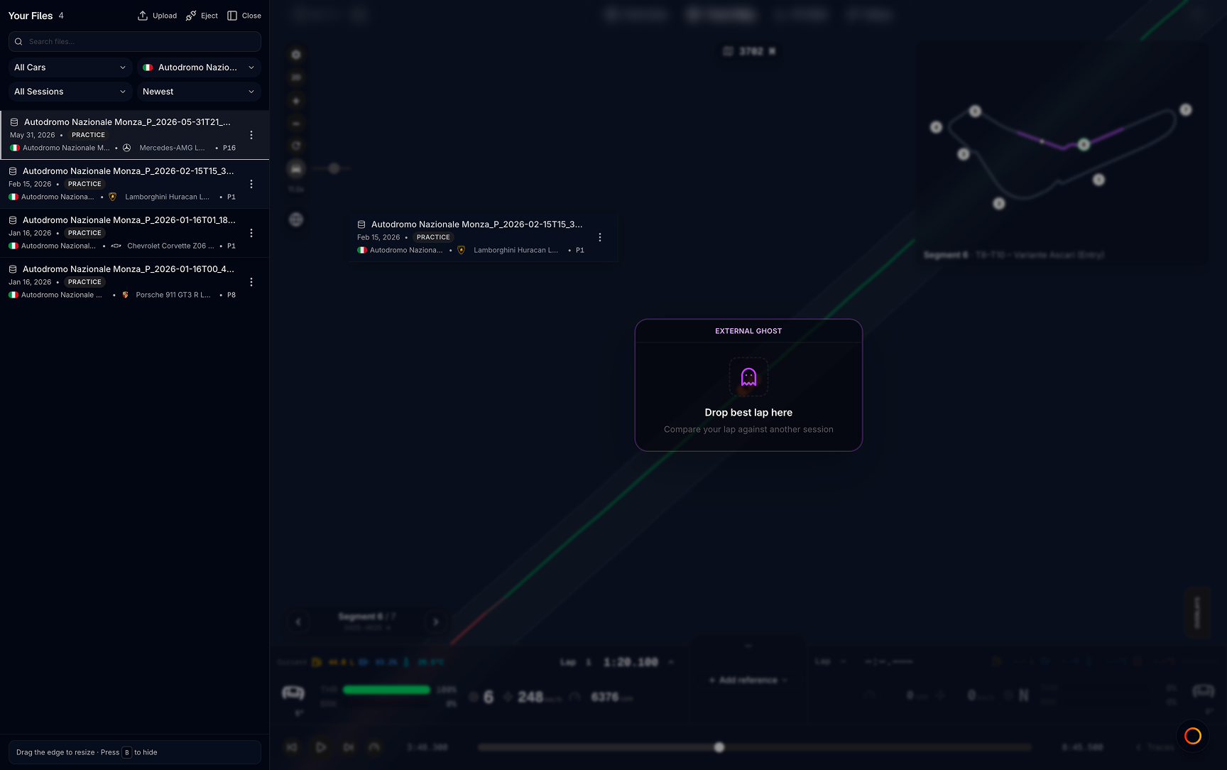 External ghost — drop overlay on Track Map or Load to compare in file menu