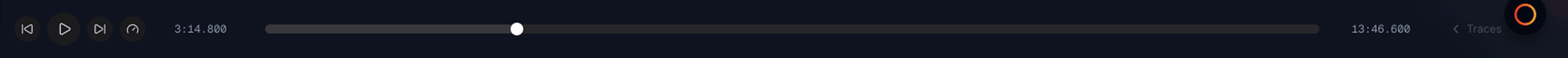 Replay control bar — playback, speed, previous/next lap, and timeline